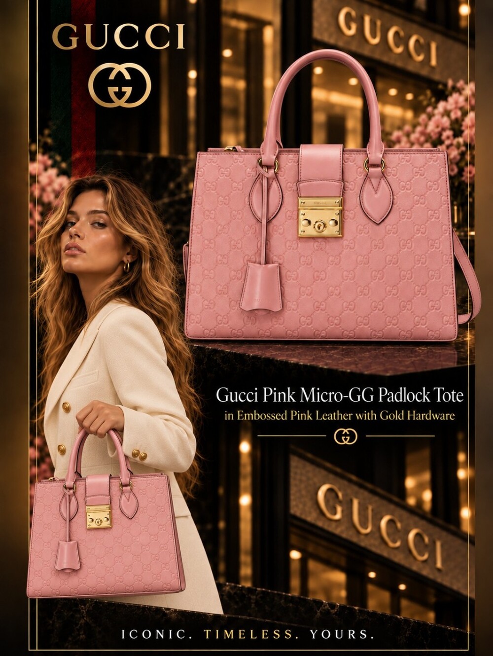 New🔥 !Gucci Microguccissima Pink Leather Padlock Tote Bag
